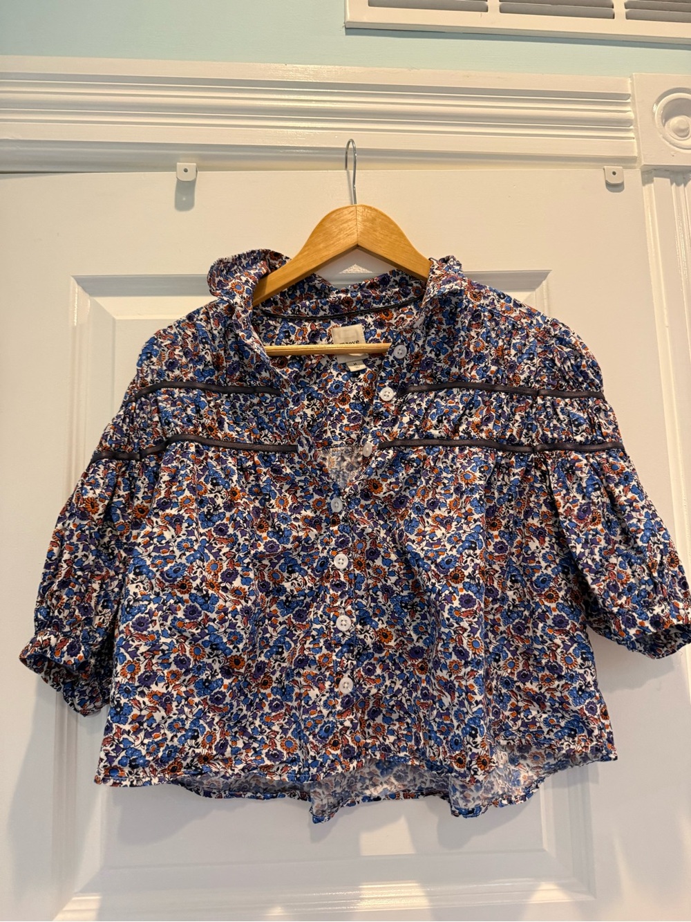 Maeve Blue & Brown Floral Button-Front Blouse